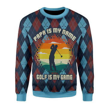 Customspig Ugly Sweater Papa Is My Name Golf Is My Game Ugly Christmas 3D Apparel