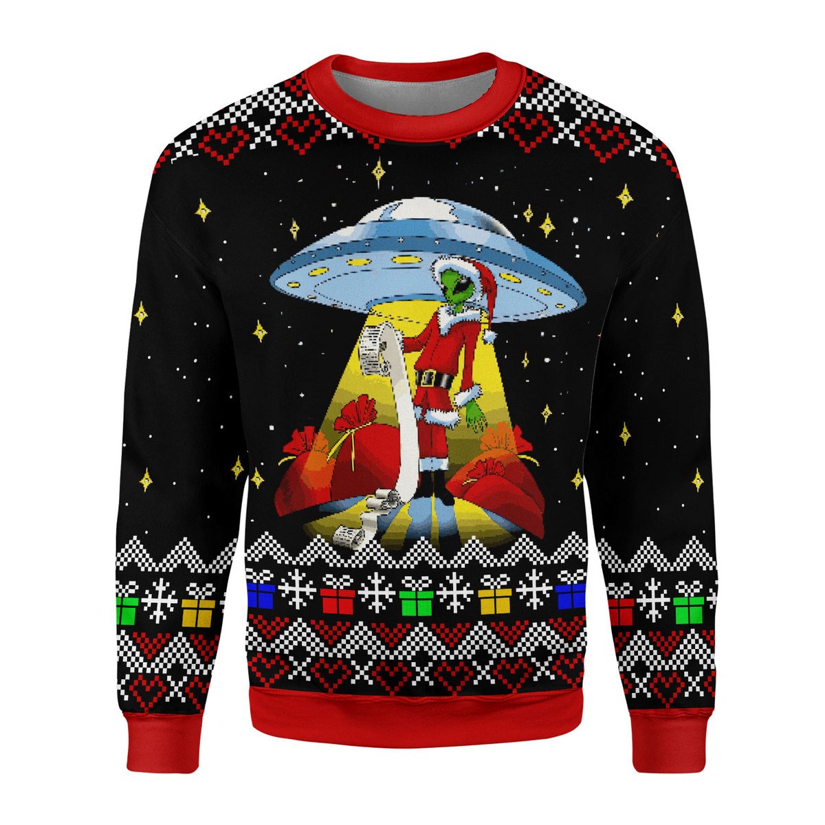 Customspig Ugly Sweater Funny Alien UFO Ugly Christmas 3D Apparel