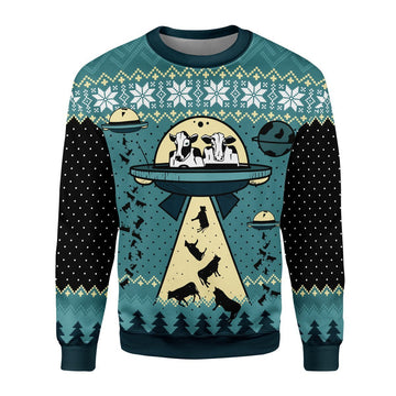 Customspig Ugly Sweater UFO ALien Cow Abduction 3D Apparel