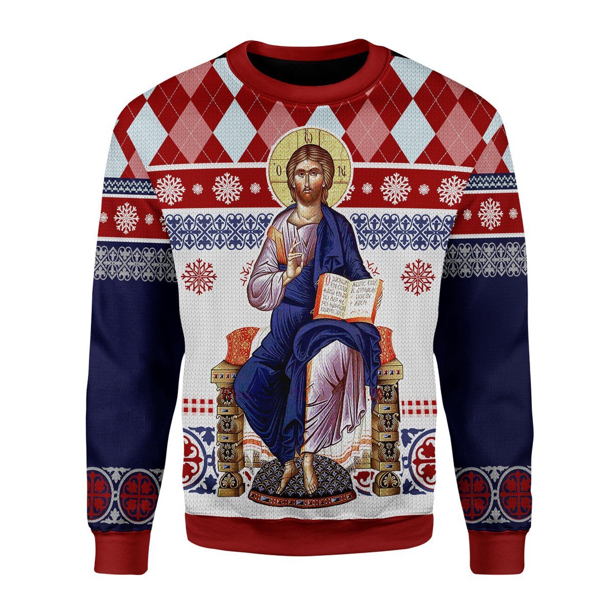 Customspig Christmas Unisex Sweater Jesus Evlogon Greek Byzantine Orthodox Ugly Christmas 3D Apparel