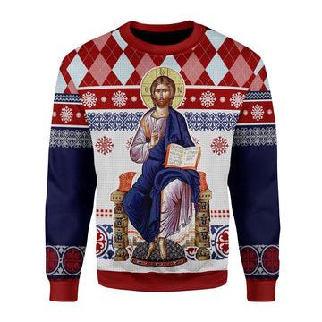 Customspig Christmas Unisex Sweater Jesus Evlogon Greek Byzantine Orthodox Ugly Christmas 3D Apparel