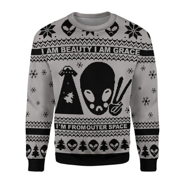 Customspig Ugly Sweater I Am Beauty, I Am Grace, I'm From Outer Space Alien 3D Apparel