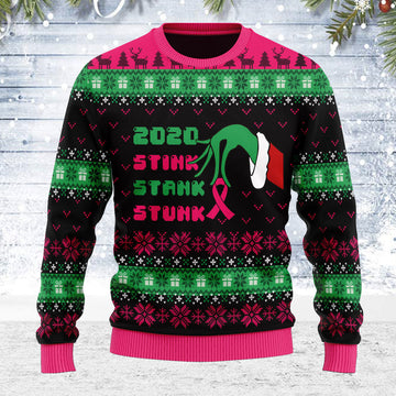 Customspig Ugly Christmas Sweater Stink Stank Stunk Breast Cancer 3D Apparel