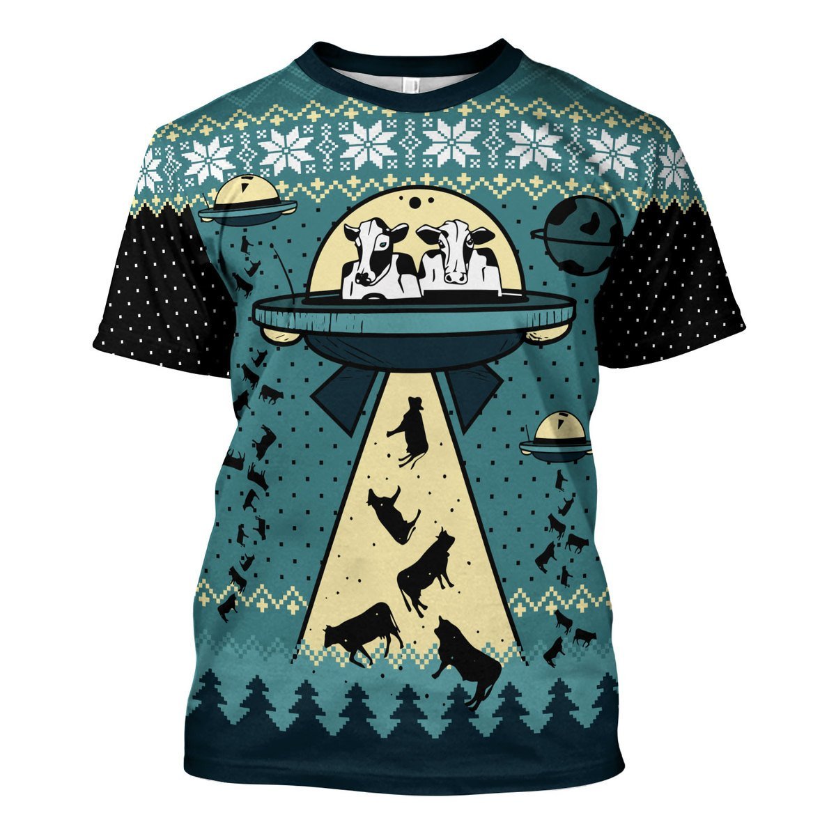 Customspig T-shirt UFO ALien Cow Abduction 3D Apparel