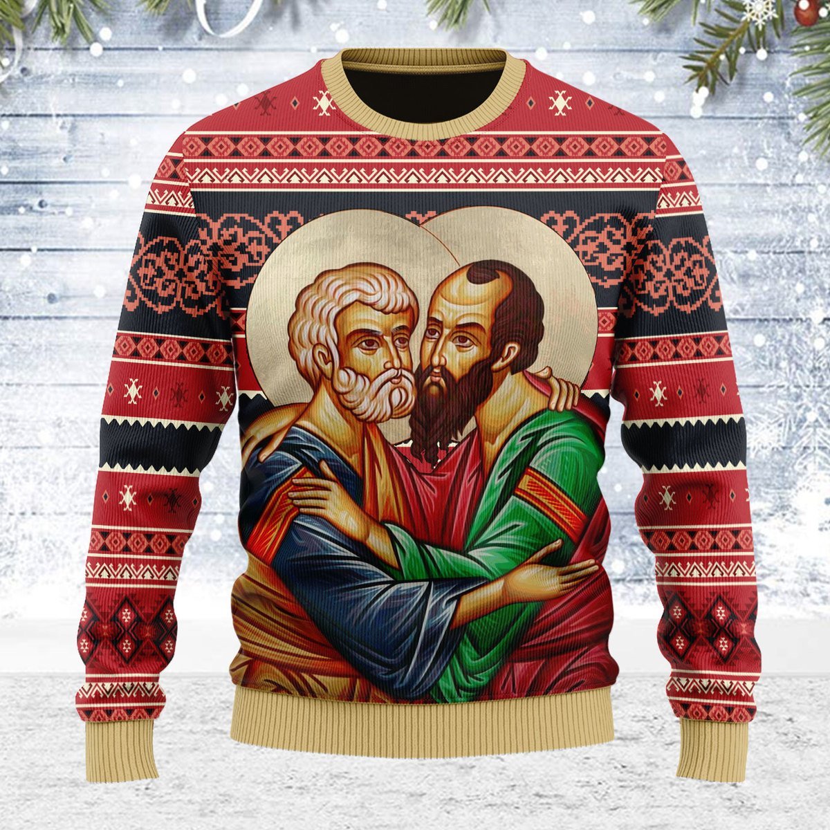 Merry Christmas Customspig Unisex Ugly Christmas Sweater St. Apostles Peter and Paul 3D Apparel