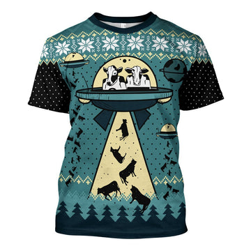 Customspig Unisex T-shirt UFO ALien Cow Abduction 3D Apparel