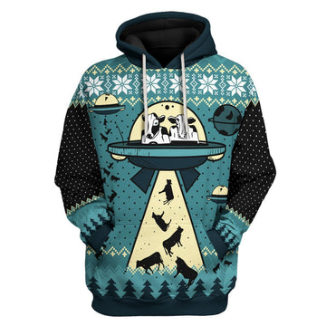 Customspig Unisex Hoodie UFO ALien Cow Abduction 3D Apparel