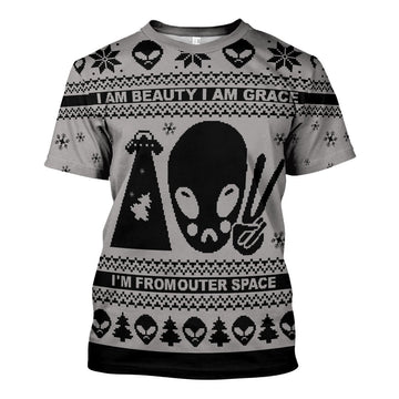 HumansBold Unisex T-shirt I Am Beauty, I Am Grace, I'm From Outer Space Alien 3D Apparel