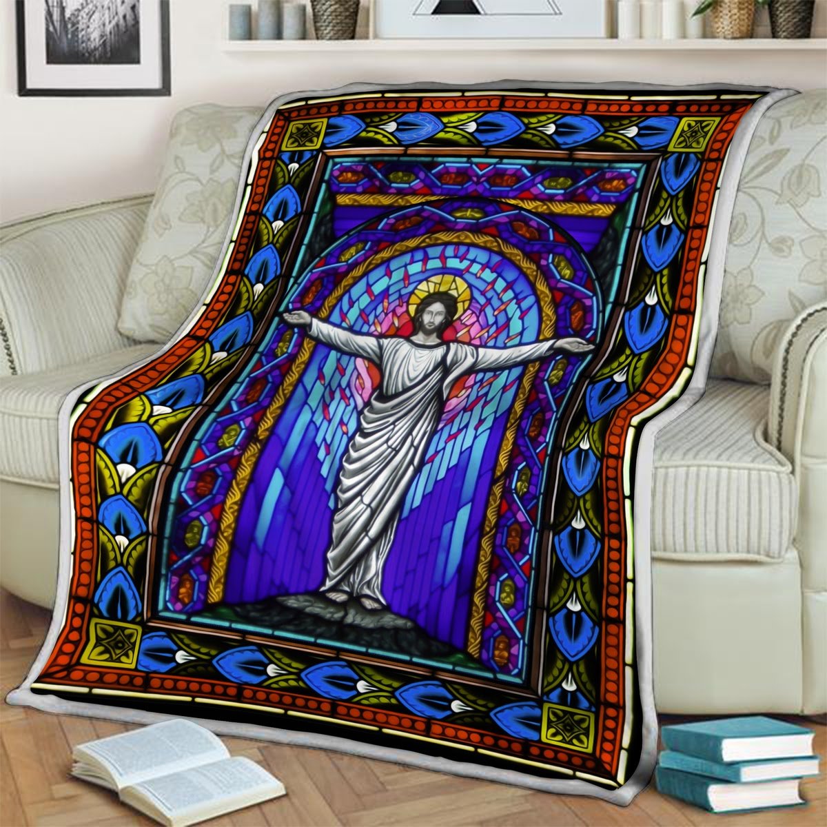 Customspig Blanket Jesus Stained Glass