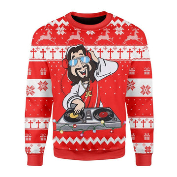 Gearhomies Christmas Unisex Sweater Hawaiian DJ Jesus 3D Apparel
