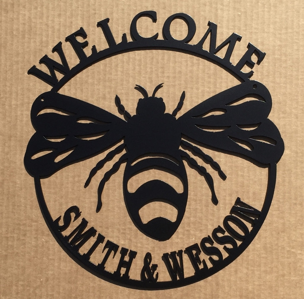 CustomsPig Personalized Welcome Sign with Bumble Bee Metal Wall Art