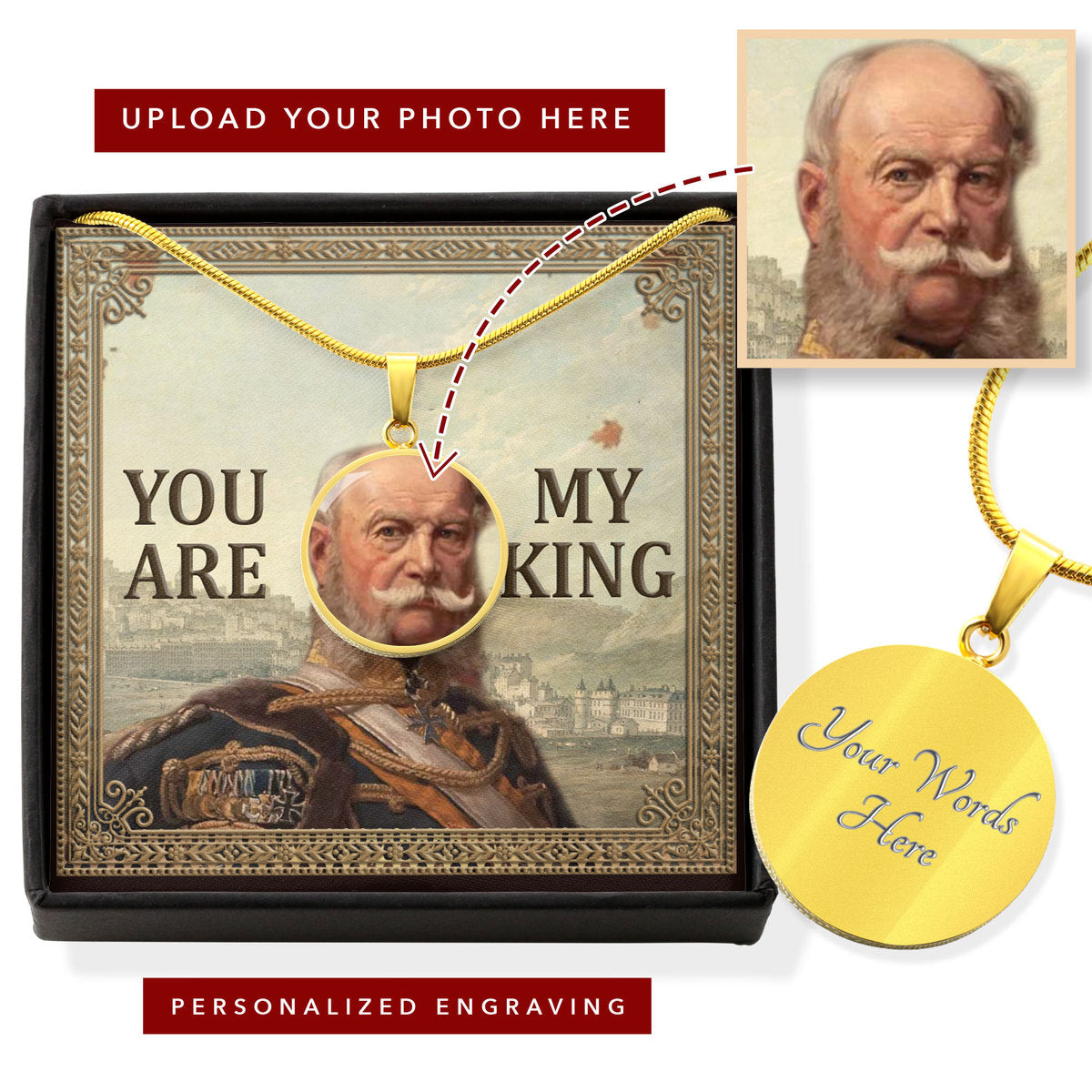 William I, German Emperor Customized Photo Circle Pendant with POD Message Card