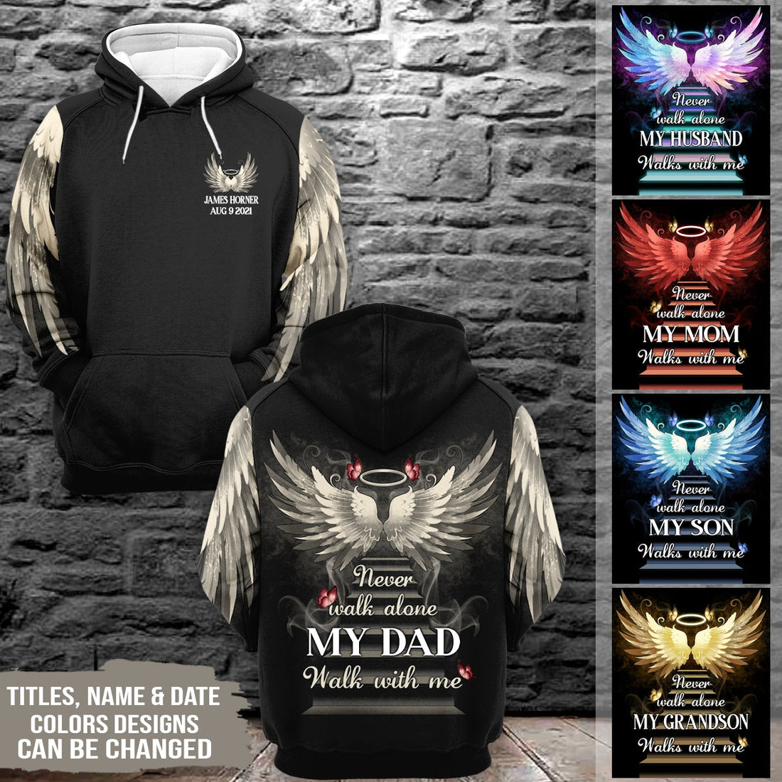 Never Walk Alone My Love Walks With Me, Personalized All Over Print Hoodie