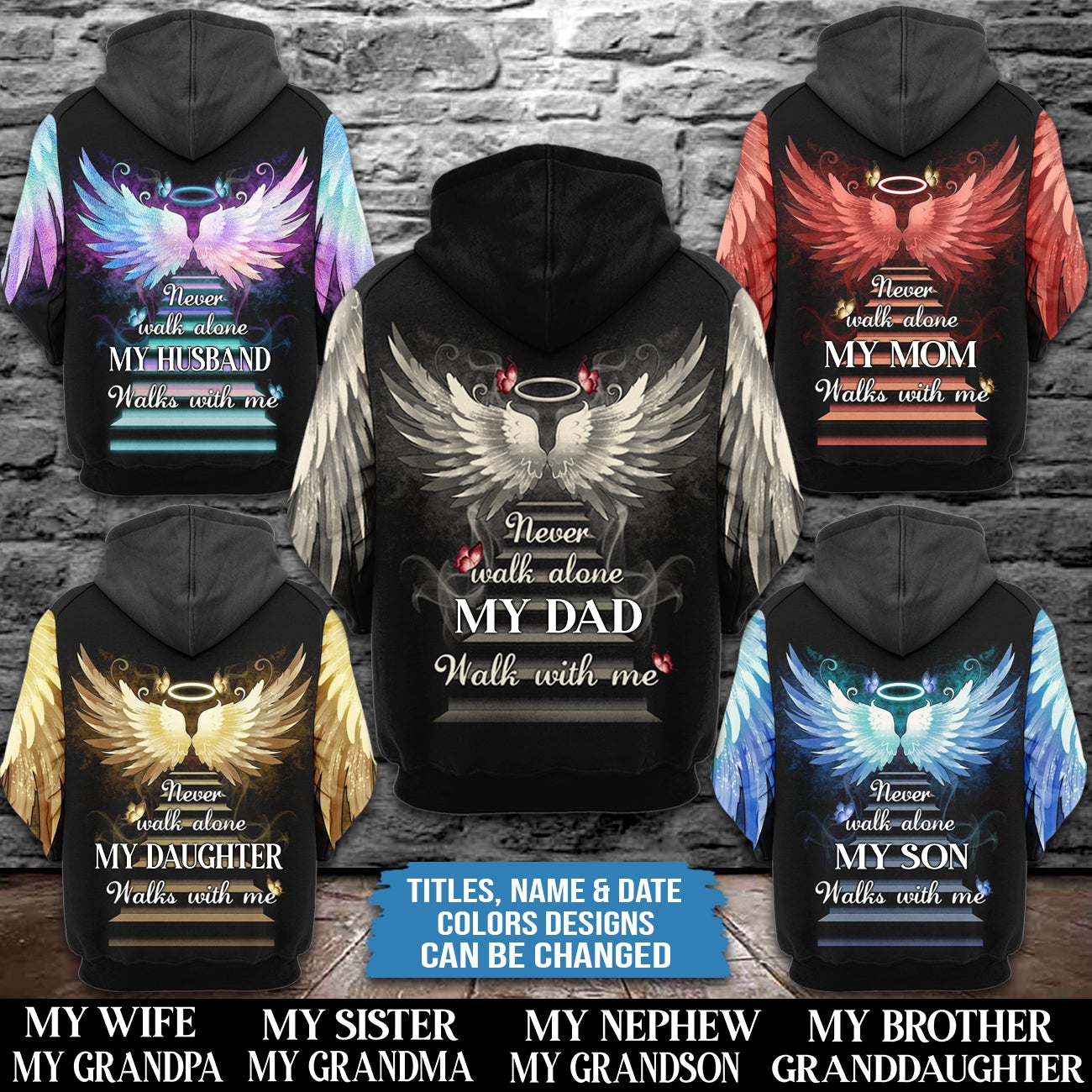 Never Walk Alone My Love Walks With Me, Personalized All Over Print Hoodie