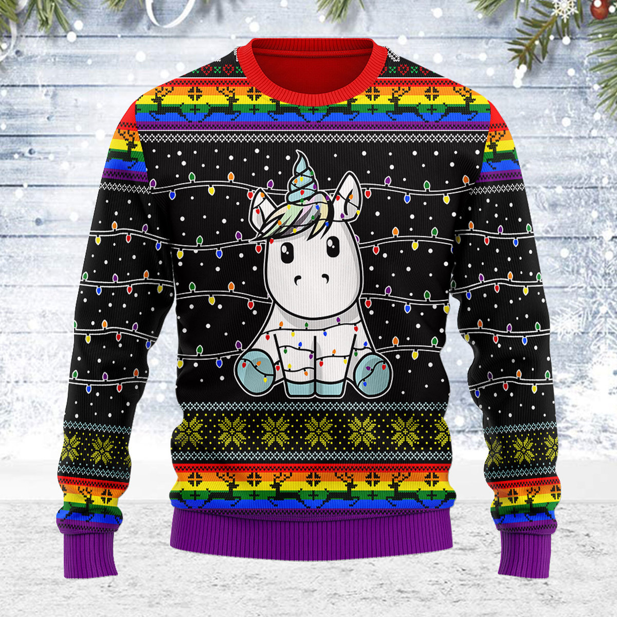 Customspig Ugly Christmas Sweater Unicorn Christmas Tree 3D Apparel