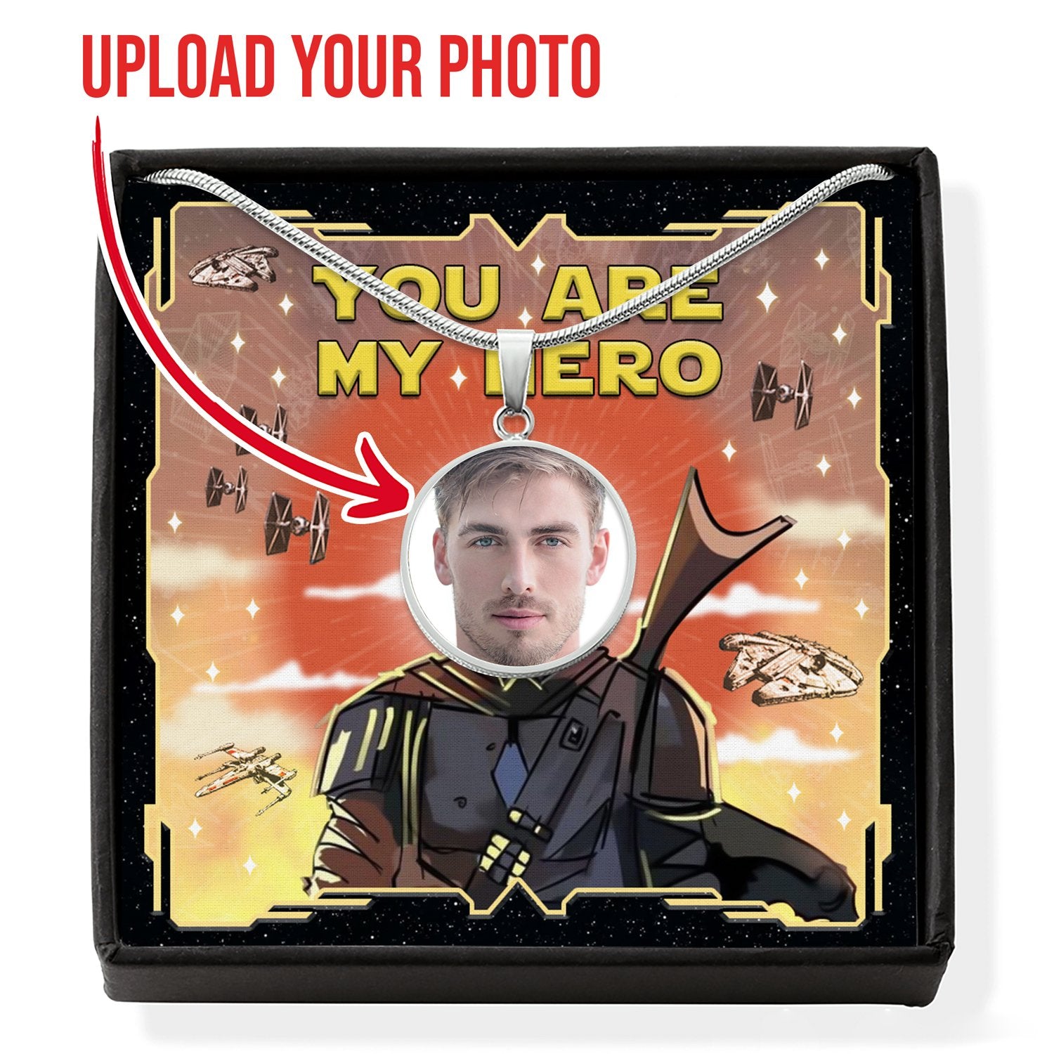 Customized Face Photo: Boba You Are My Hero Pendant with Message Card