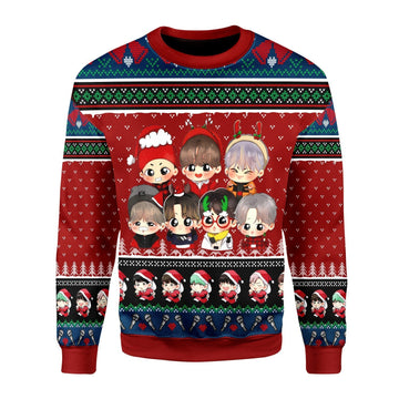 Gearhomies Christmas Unisex Sweater BTS Band Ugly Christmas 3D Apparel