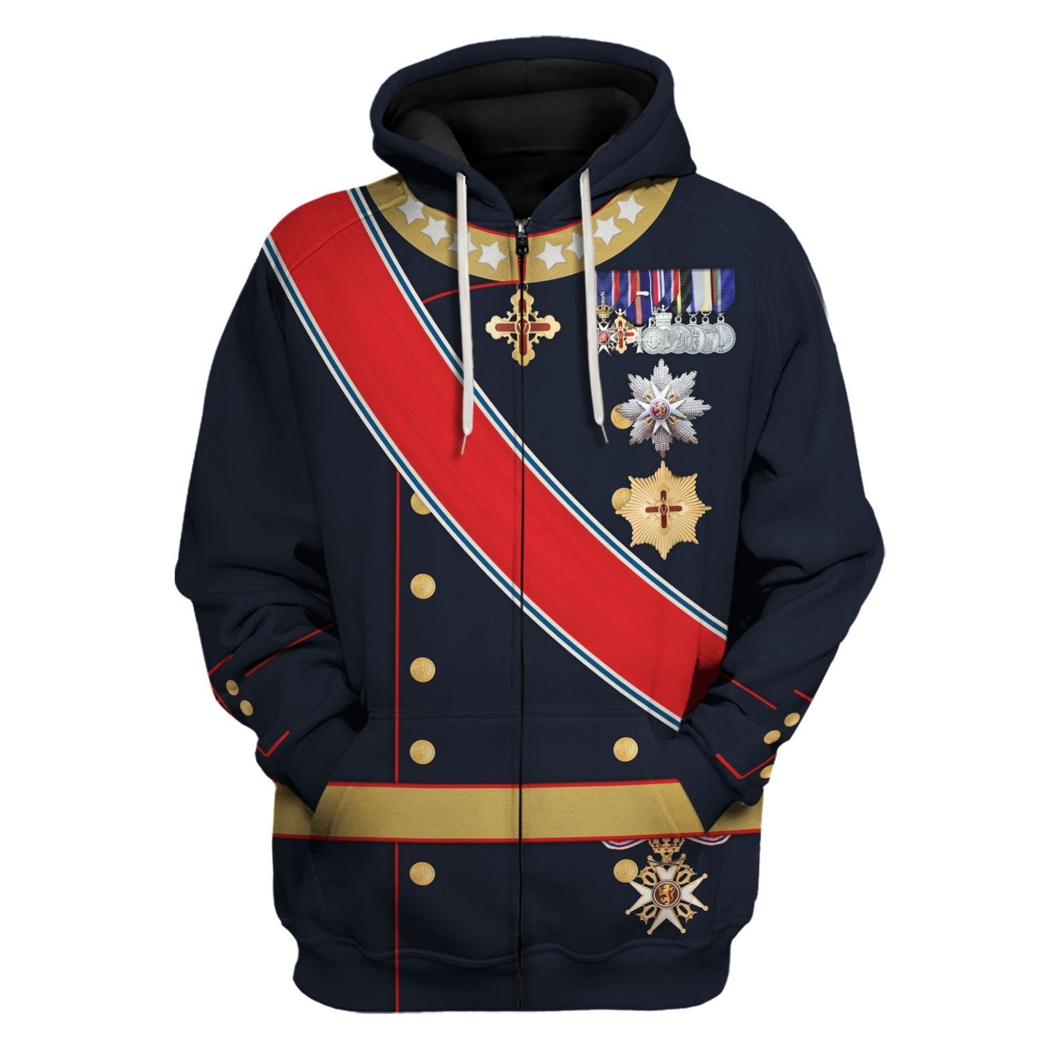 Harald V Of Norway Zip Fleece Hoodie / S Qm871