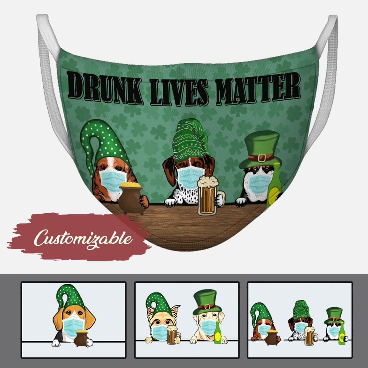 Customized Face Mask Dog Funny Saint Patrick Day