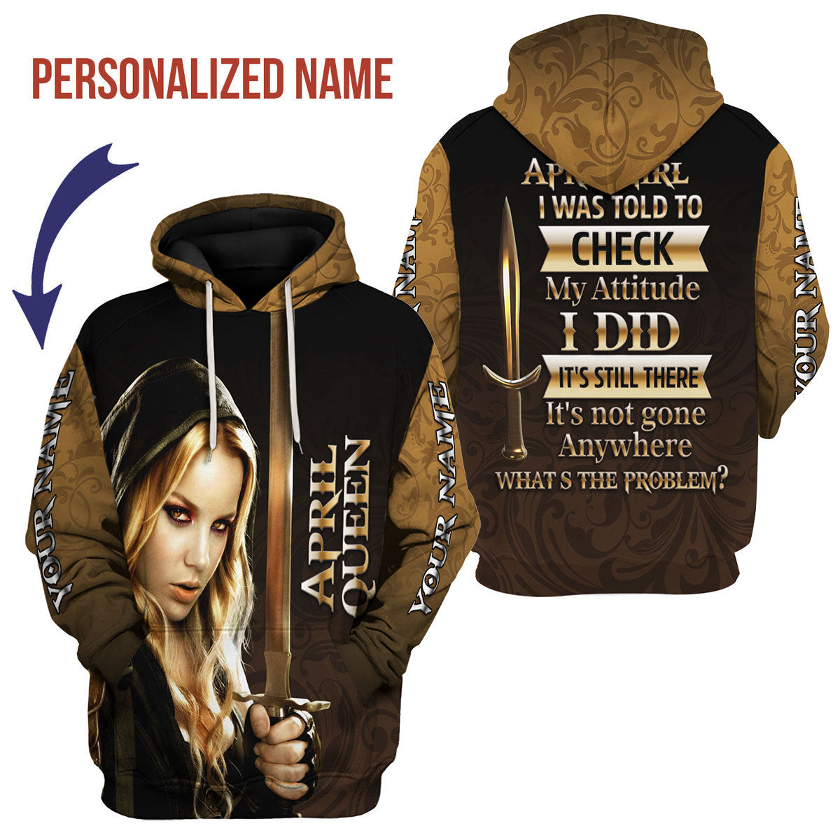 CustomsPig Personalized Hoodie I'm An April Girl All Over Printed