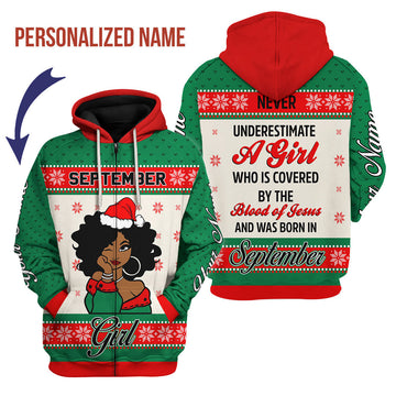 CustomsPig Personalized Zip Hoodie September Girl All Over Printed