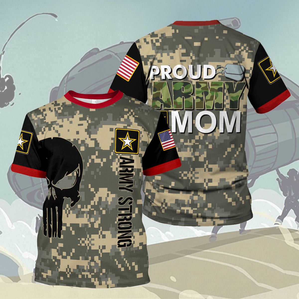 Customspig T-shirt US Army Army Ranks Proud US Army Mom 3D Apparel