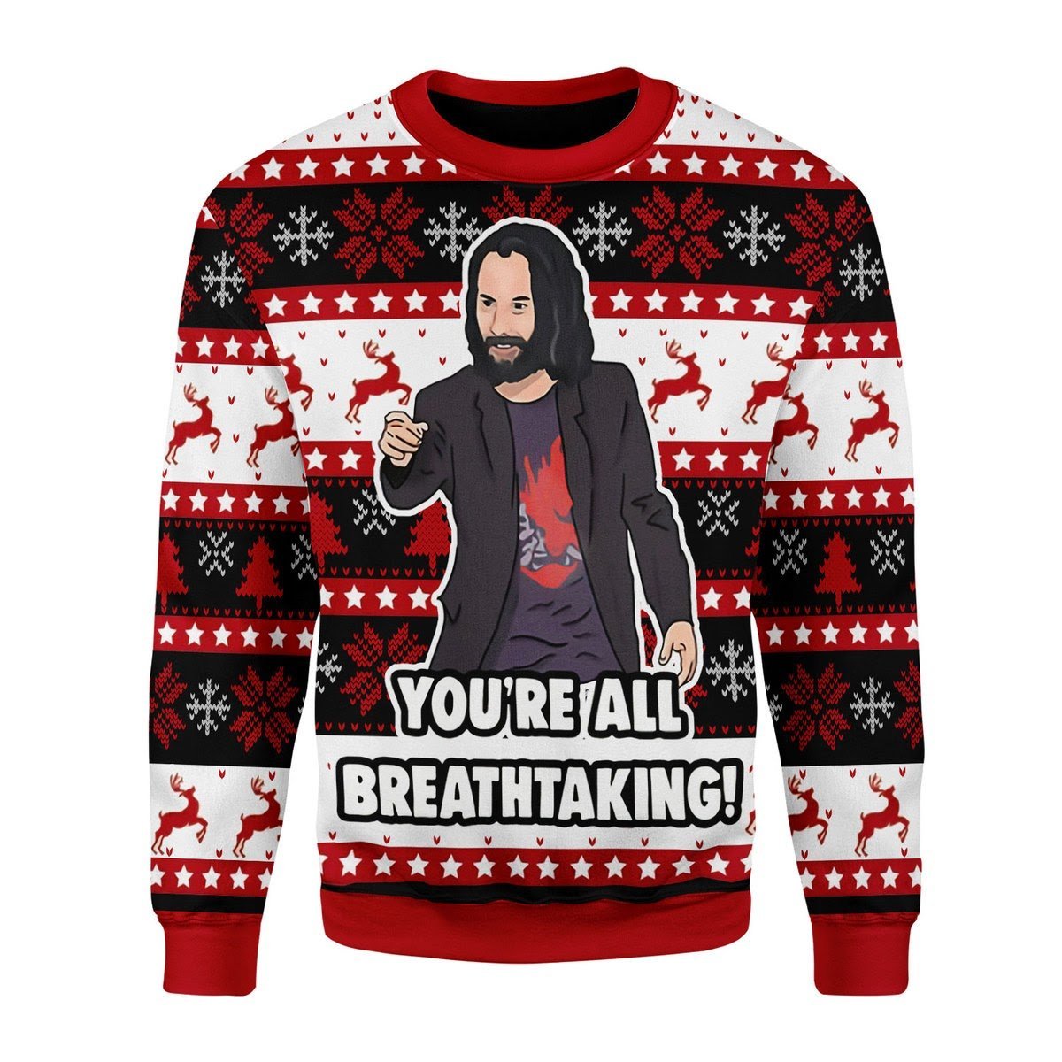Gearhomies Christmas Unisex Sweater Keanu Reeves Meme Ugly Christmas 3D Apparel